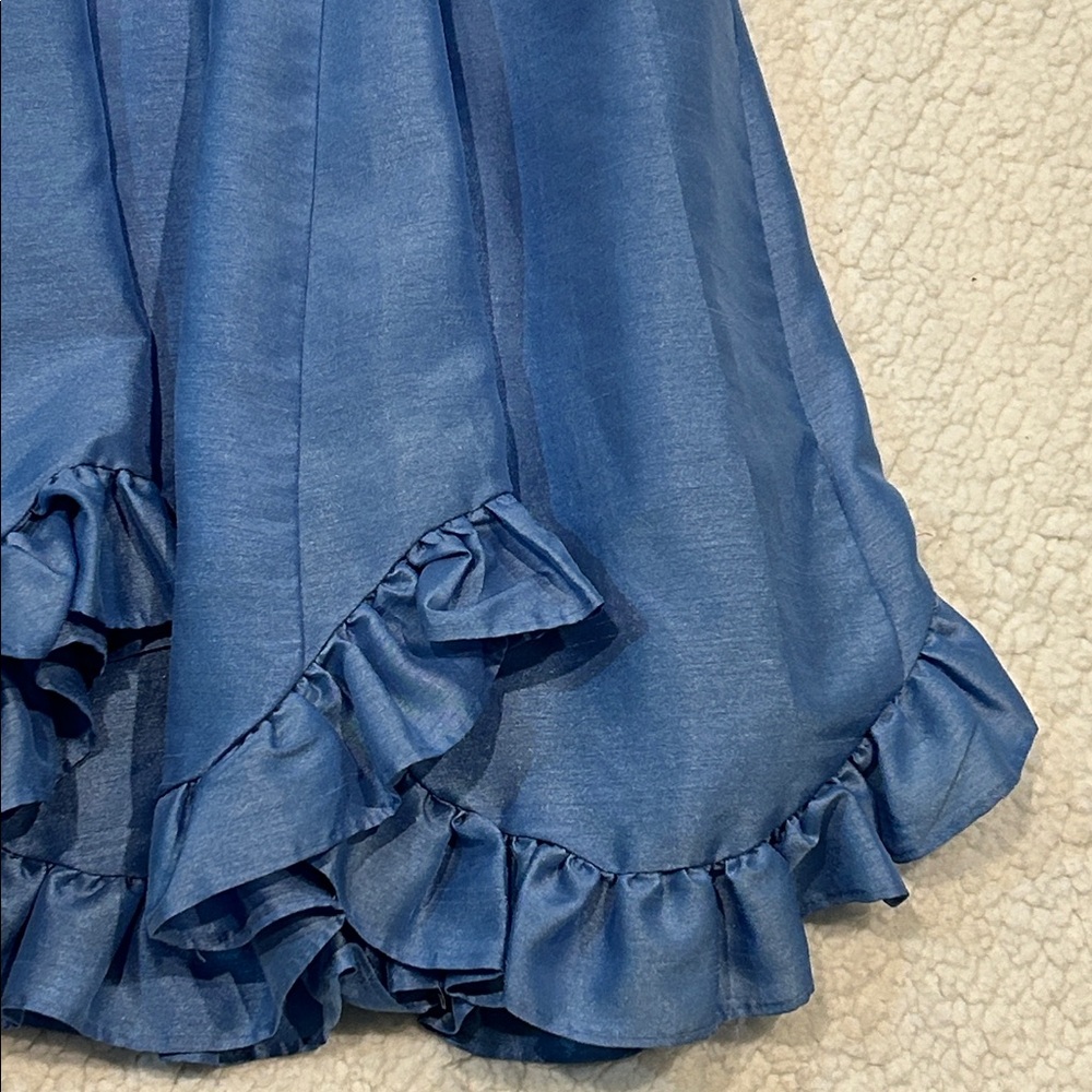 Anthropologie Hutch Twist Front Dress XS Puff Sleeve Ruffle Hem Sky Blue Midi - Picture 12 of 17